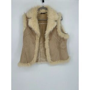 70s Style Faux Suede Fur Vest Women's Boho Western Penny Lane Tan Hippie Country